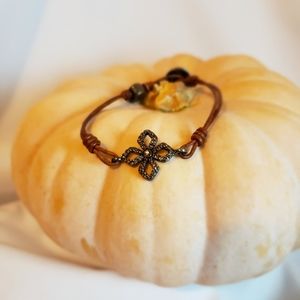 Brown Fossil Flower Bracelet Button Clasp